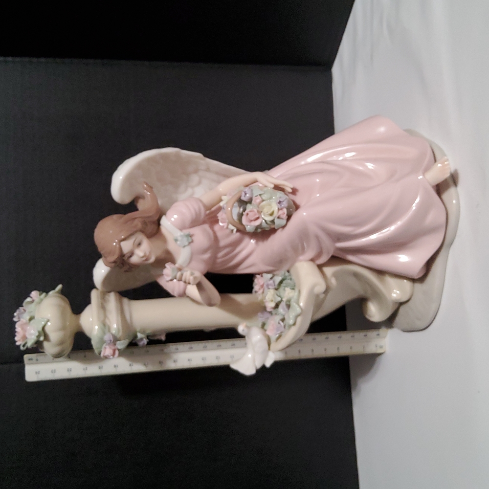 Angel fugurVintage Hand Painted PorcelainAngel Figurine with Dove ERoses. HTF
